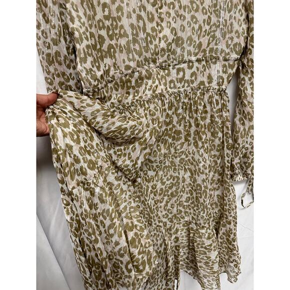 WALTER BAKER  Faber Tie-Detailed Leopard-Print Metallic Georgette Dress Sz 8 - Picture 13 of 16